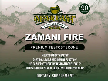 Zamani Fire male vitality supplement bottle with Testofen and LJ100 longjack extract